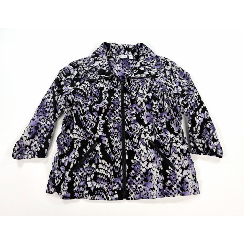 Chico's Zenergy Purple Abstract Floral Jacket Zip Up Windbreaker Women's 2 Large